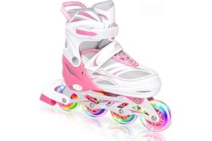JeeFree 4 Size Adjustable Inline Skate for Kids,Children's Inline Skates with Light Up Wheel,Outdoor Illuminating Roller Skates for Girls,Boys and Beginners