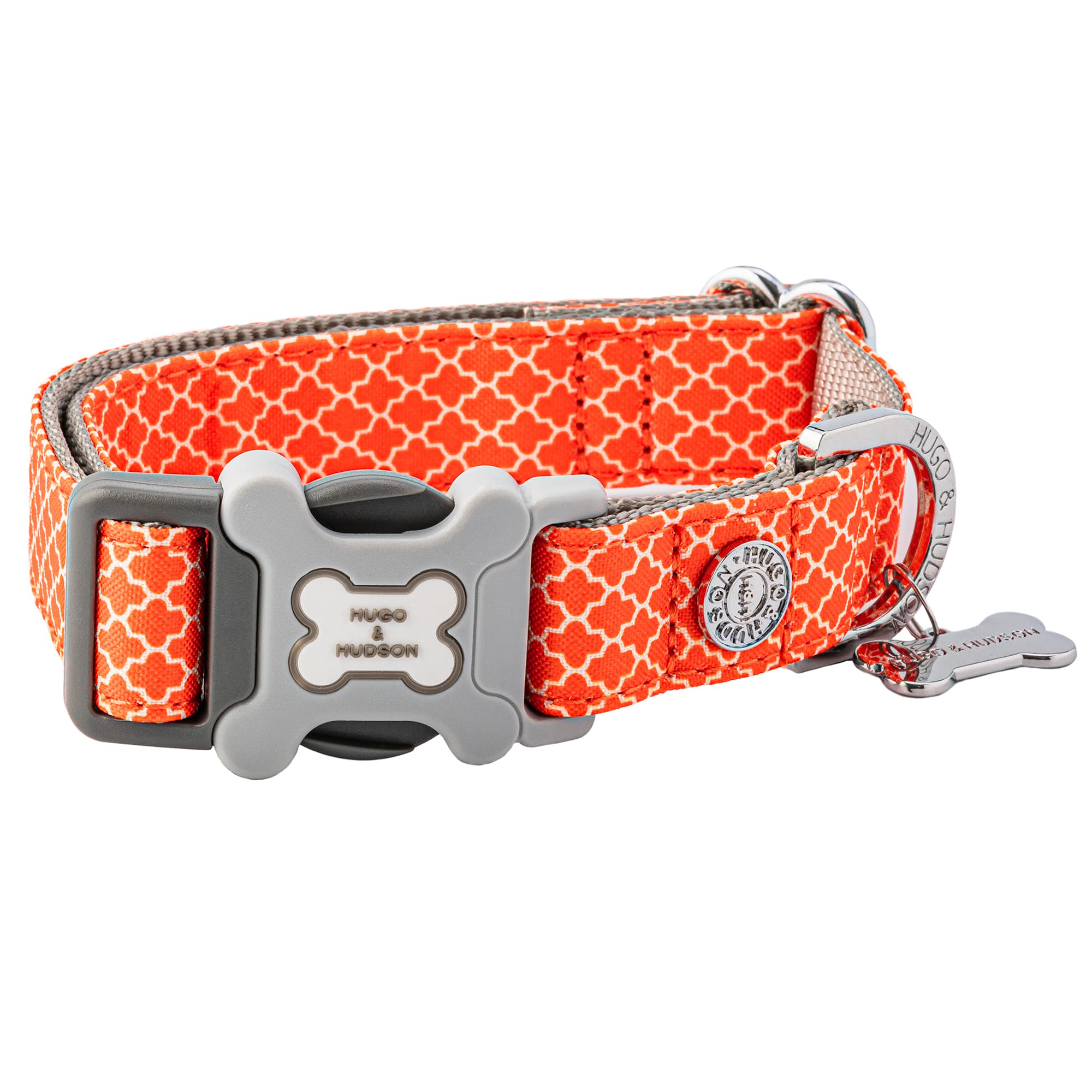 HUGO & HUDSON Nylon Dog Collar with Quick Release Safety Buckle, Orange Geometric, XS