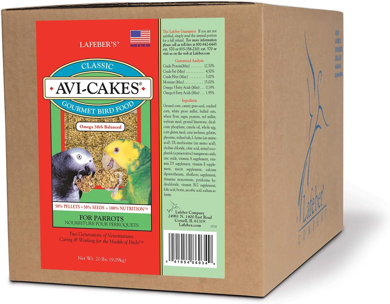 LAFEBER'S Classic Avi-Cakes Pet Bird Food, Made with Non-GMO and Human-Grade Ingredients, for Parrots