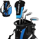 Aspire Junior Plus - Kids Complete Golf Club Set | Aircraft-Grade Aluminum, 15% Larger Clubhead, 7 Iron &amp; Pitching Wedge, Progressive Flex Shafts, Rain Hood, 2 Headcovers