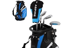 Aspire Junior Plus Kids Golf Clubs – Boys’ & Girls’ Right-Handed Golf Set with Lightweight Stand Bag, Graphite Shafts & Aircraft-Grade Aluminum Clubs