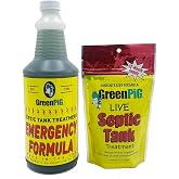 GREEN PIG Drain Field Cleaner, Septic Safe Drain Clog Remover, Treatment for Quickly Clearing Leach Field System Clogs, Back-Ups, and Foul Odors in Septic Tank Systems, Emergency Formula, 1 Quart