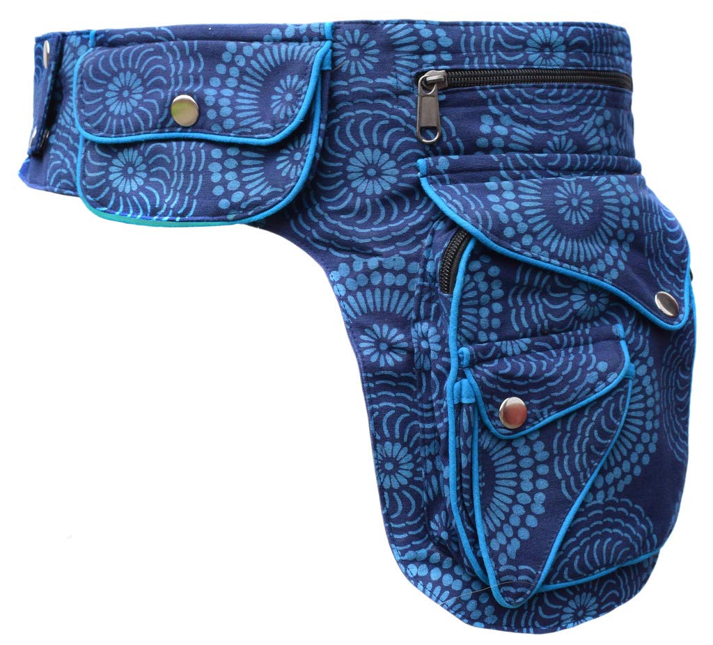 Gheri Cotton Popper Waist Bag Pocket Fanny Pack Travel Pouch Blue