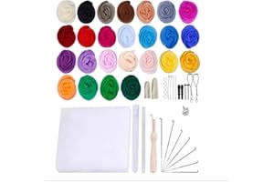 Joyeee Needle Felting Starter Kit for Beginners, 25 Colors Wool Felt Craft Supplies Tool Kit with Felting Needles Kit, Foam M