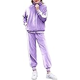 Zaclotre Girls 2 Piece Outfits Velour Tracksuit Zip Up Sweatshirt and Jogger Sweatpants Fall Winter Sweatsuits Set