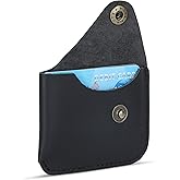 TheAntiq Black Leather Card Holder with Single Button Closure - Leather Card Wallet Holds Up to 4 Cards, Genuine Leather Credit Card Holder for Men & Women, Compact Credit Card Organizer for Daily Use