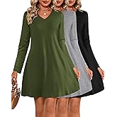 Huukeay 3 Pack Women's V Neck Long Sleeve T Shirt Dress 2025 Basics Plain Dresses Casual Loose Flowy Swing Dresses