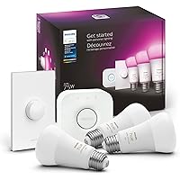 Philips Hue White and Color Ambiance Starter Kit, Includes (3) 75W A19 Hue Smart Bulbs with 1 Hue Bridge and 1 Hue Smart Butt