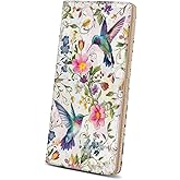 Immaturus Womens Wallet, Bird Floral Slim Thin RFID Blocking Credit Card Wallets, Flower Long Bifold PU Leather Card Holder Organizer, Cash Clutch Billfold with Zipper Coin Pocket Ladies Girls Gift
