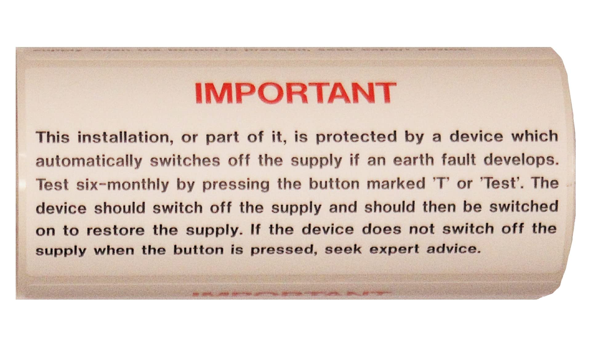 Warning Signs - R.C.D. TEST LABEL - S/A VINYL - 100 LABELS ON A ROLL โ image 1