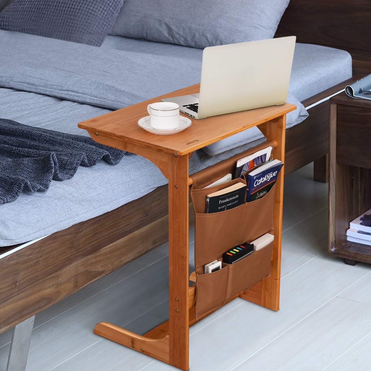 Amazon Com Tangkula Bamboo Sofa Side Table Tv Tray Couch Coffee