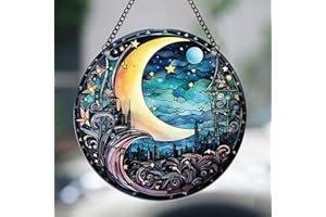 WQVSHRO Moon City Acrylic Window Hangings Decor, Enchanted Castle Stained Acrylic Art Panel Hangings Wall Decor for Home, Office, Housewarming Gift (Moon-02,5.9’’)
