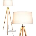Brightech Emma LED Floor Lamp, Tall Lamp with Wood Legs, Mid-Century Modern Standing Lamp for Bedroom Reading, Tripod Lamp for Living Rooms & Offices, Great Living Room Décor