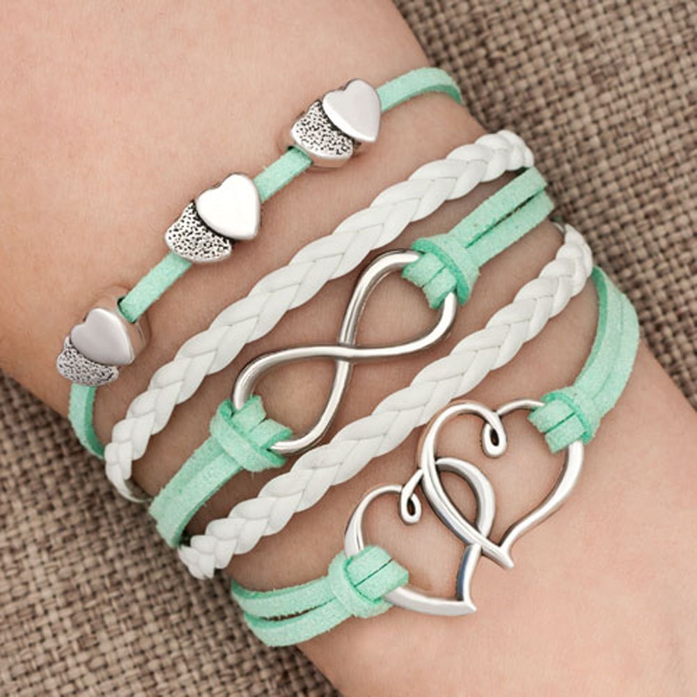 Unique Gifts For Teen Girls Leather Wrap Bracelets Double Hearts