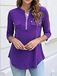 Halife Womens 3/4 Sleeve Shirts Zip Summer Business