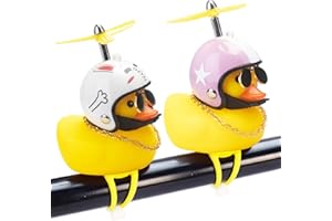 WONUU Rubber Duck Car Ornaments, 2Pcs Yellow Duck Car Dashboard Decorations Squeeze Duck Bicycle Horns with Propeller Helmet