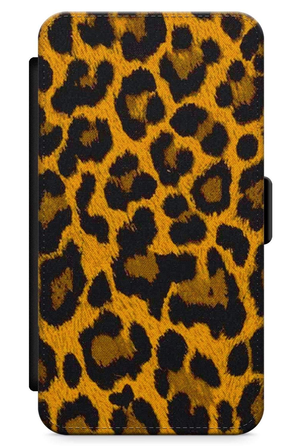 iPhone XR Case, Brown Leopard Print Premium Leather Flip Wallet Card Holder Slots