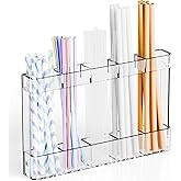 Yieach Acrylic Straw Holder for Cabinet Door- with Adhesive,No Damage Installation - 9.4 Inch Water Bottle,Cup,Drinking and Tumbler Reusable Straw Organizer Storage for Cupboard Door,Clear,Pack of 1
