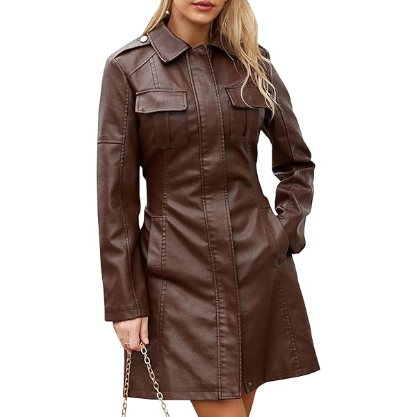 Amazon.com: ZWRXW Women's Leather Trench Coat Full Length Long