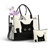 InnoBeta Black Cat Gifts for Women, Canvas Tote Bag with Top Zipper Closure and Shoulder Strap for Birthday, Mother's Day, Christmas