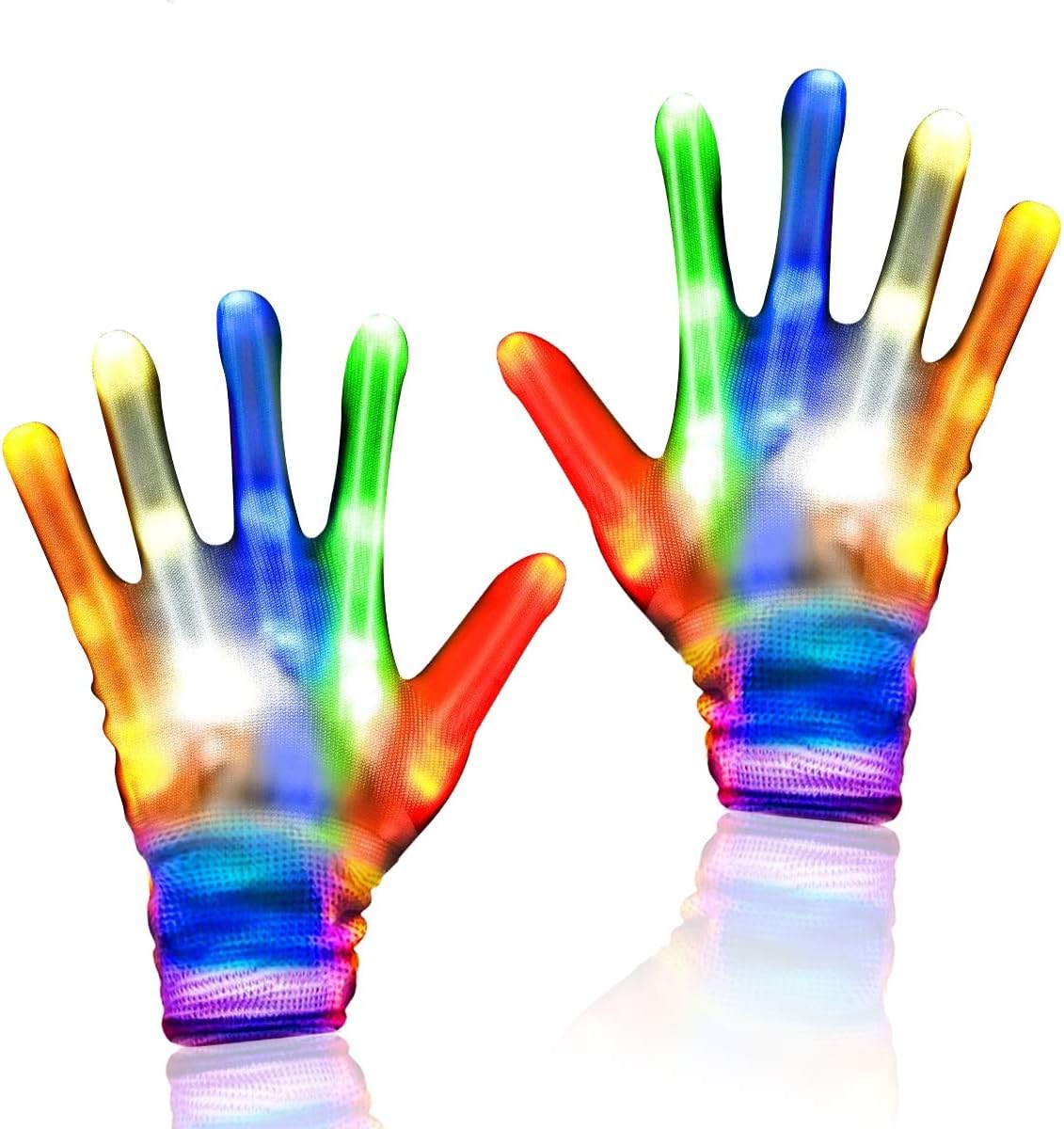 YOUAU LED Gloves Lights Flashing Finger Lights 5 Colors 6 Modes Halloween Costume Party Novelty Light Up Toys for Kids Age for Boys Girls