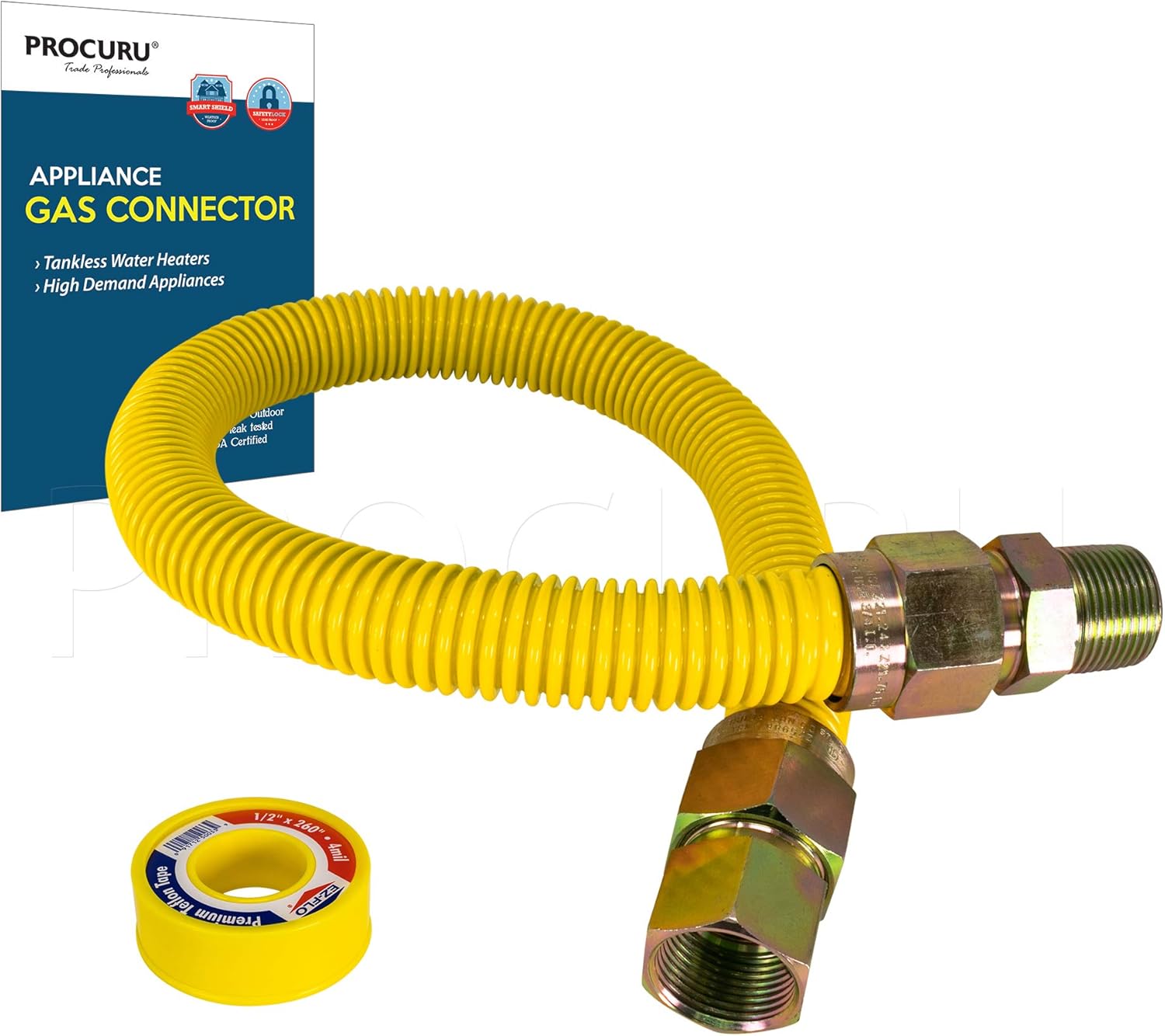 PROCURU 1" OD x 12" Length x 3/4" MIP x 3/4" FIP Gas Flex Line