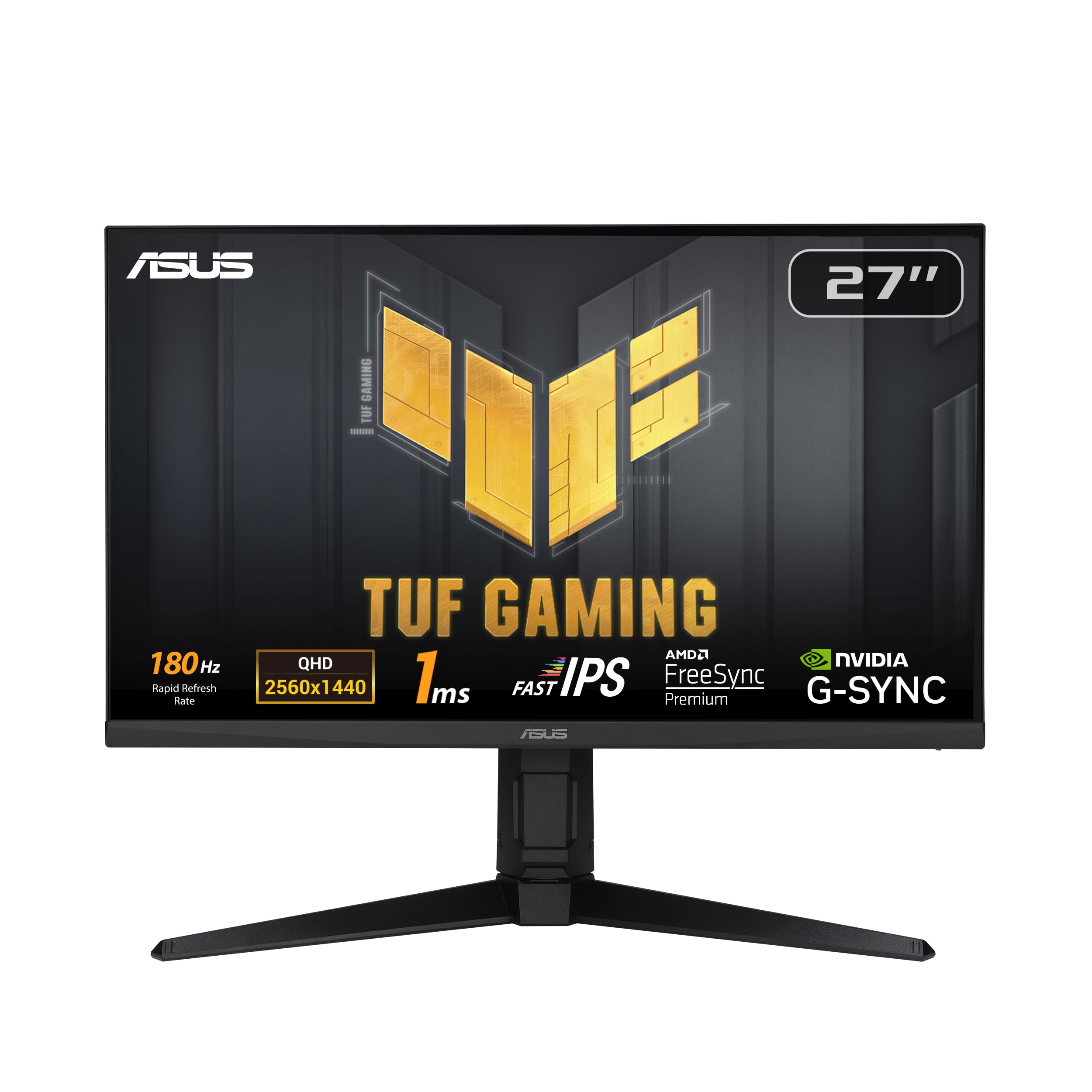 ASUS TUF Gaming VG27AQL3A Monitor Gaming da 27” pollici, QHD (2560 x 1440), 180 Hz, Fast IPS, ELMB Sync, 1 ms (GTG), FreeSync Premium, G-Sync, Variable Overdrive, 130% sRGB, DisplayHDR 400, Nero