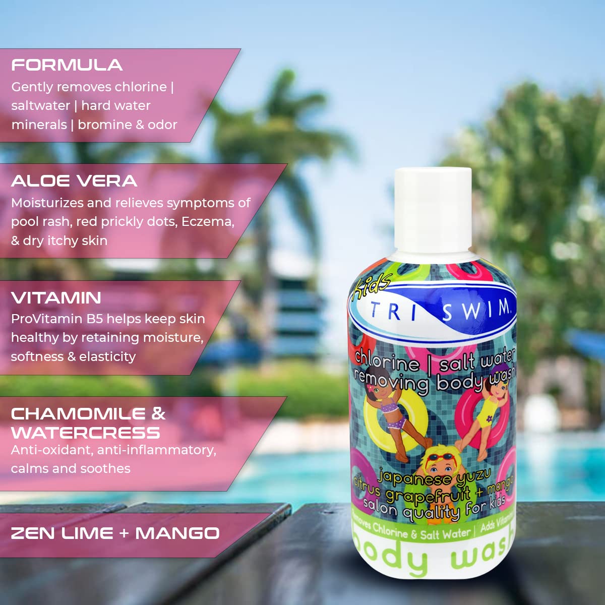 TRISWIM Chlorine Removal Body Wash 8.5oz | Removes Chlorine, Bromine, Hard Water Minerals & Saltwater | Hydrates & Restores Skin | Zen Lime + Mango Scent
