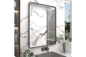 CHARMOR 28X36 Bronze Framed Mirror, Brushed Bronze Metal Bathroom Vanity Mirror for Wall, Modern Rectangle Mirror, Rounded Corner, Anti-Rust, Tempered Shatterproof (Horizontal/Vertical)