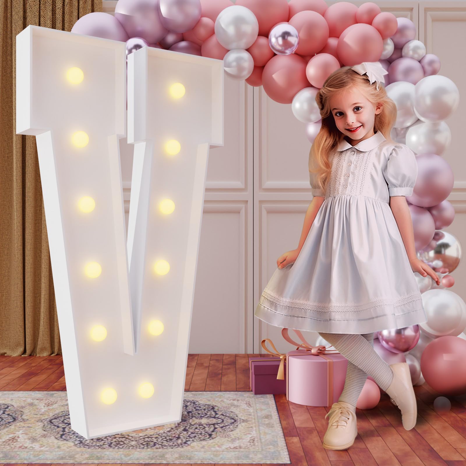 Photo 1 of imprsv 4FT Marquee Light Up Letters for Birthday Party Decorations Large Marquee Letters for Wedding Event Bridal Shower Engagement Anniversarty Party Decor,Letter V