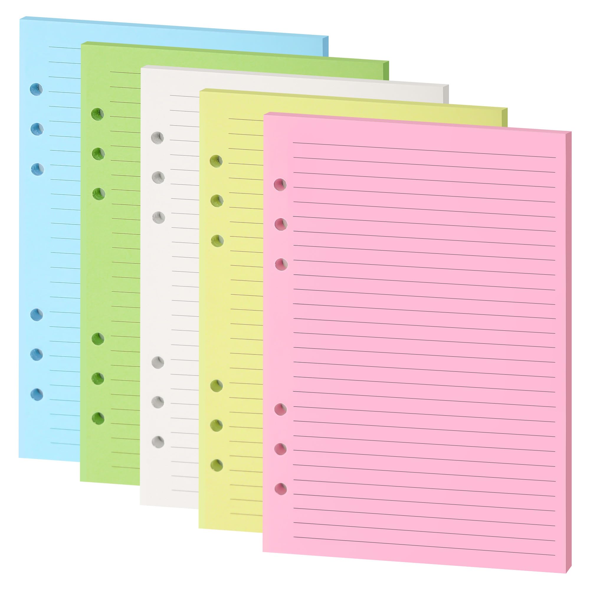 Lined Refill Paper, Colorful Ruled Journal Fillers for 6-Ring Binder, A5 Planner Inserts,5-Color 120 GSM Thick Loose Leaf Paper,50 Sheets/100 Pages (Colorful Lined, A5)