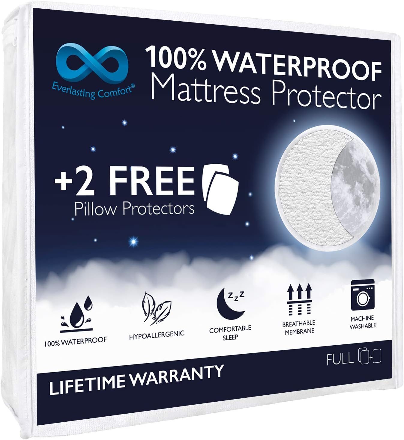 Everlasting Comfort Waterproof Full Size Mattress Protector - Includes 2 Pillow Protectors - 100 Percent Waterproof Fitted Sheet - Dual Layer Breathable Membrane: Home & Kitchen