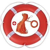 Life Ring Buoy w/ 98.4 FT Floating Rope, Boat &amp; Pool Safety Throw Ring | 23" &amp; 28" Boat Safety, 3.3 lb &amp; 5.5 lb Throwable Flotation Device, HDPE UV-Resistant Boat Safety for Dock &amp; Pool Lake Rescue