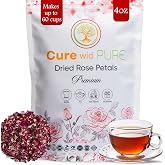 Cure wid Pure Organic Dried Rose Petals 4oz - Food Grade Edible Rose Petals | Sun-Dried,Non-GMO Dried Roses for Rose Tea,Cocktails,Baking,Skincare,Decor,Potpourri,Confetti &amp; Baths in a Resealable Bag