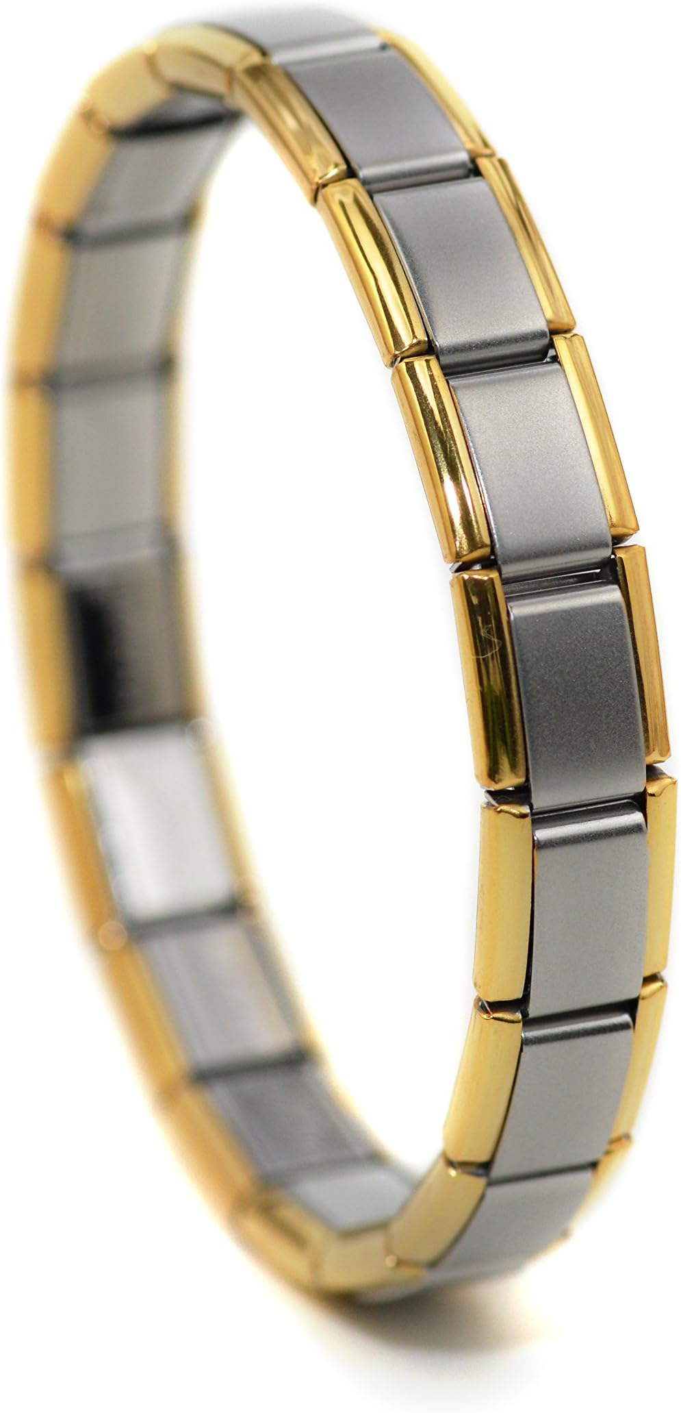 Dolceoro Gold Trim Starter Italian Modular Charm Bracelet, 9mm Stainless Steel Interlocking Charm Links