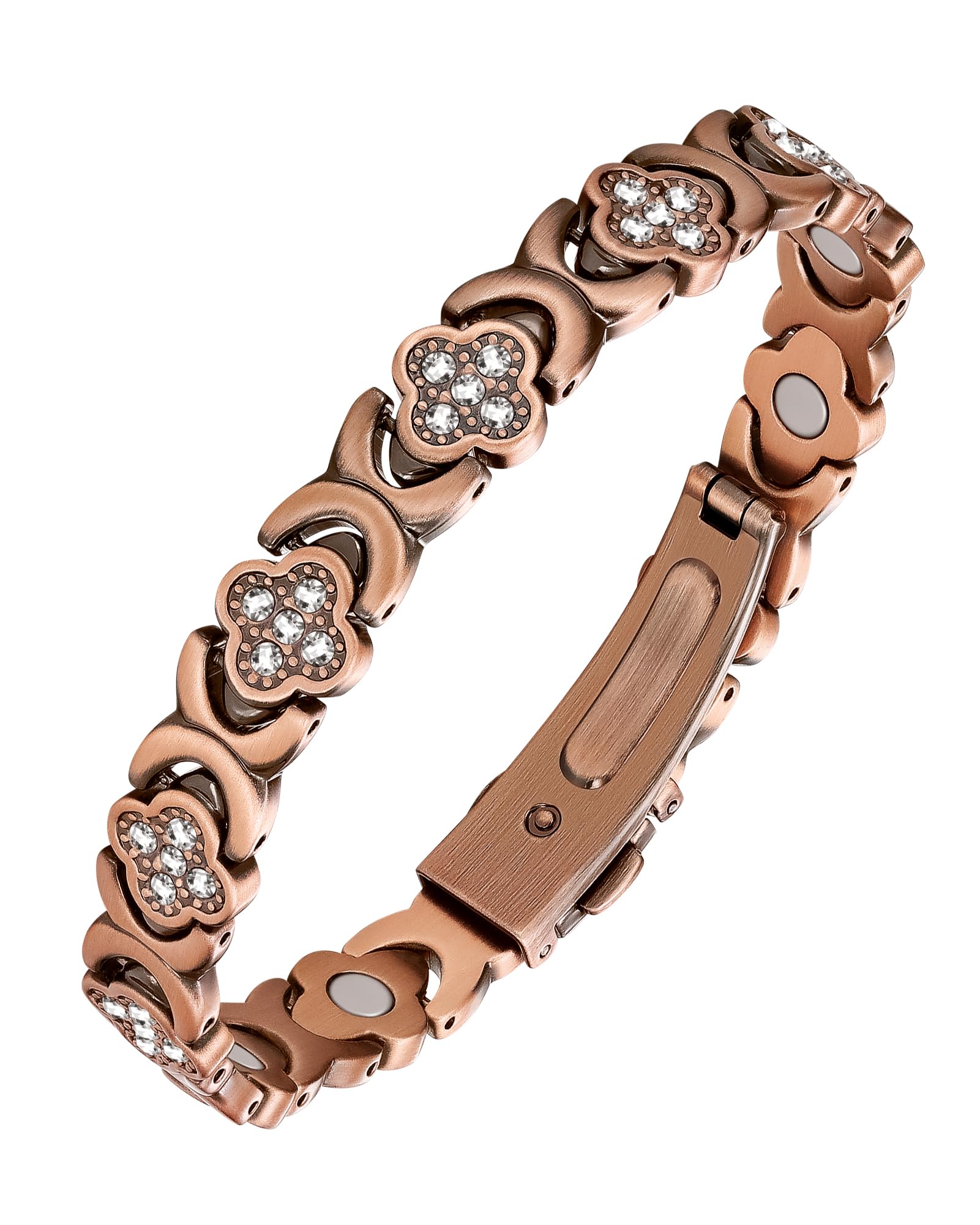 Jeracol Copper Bracelet for Women,Magnetic Bracelets with Lucky Clover,Adjustable Length with Sizing Tool in Gift Box
