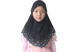 Modest Beauty Girls/Children Hijab Scarf Headscarf Wrap one Piece Muslim Amira with Czech Drill