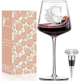 Physkoa Personalized Wine Glass-Initial Wine Glass Gifts for Women(Etched Dishwasher Safe),Customized Monogrammed Valentines Day Gift for Her/Mom/Wife/Best Friend/Sister-Letter G