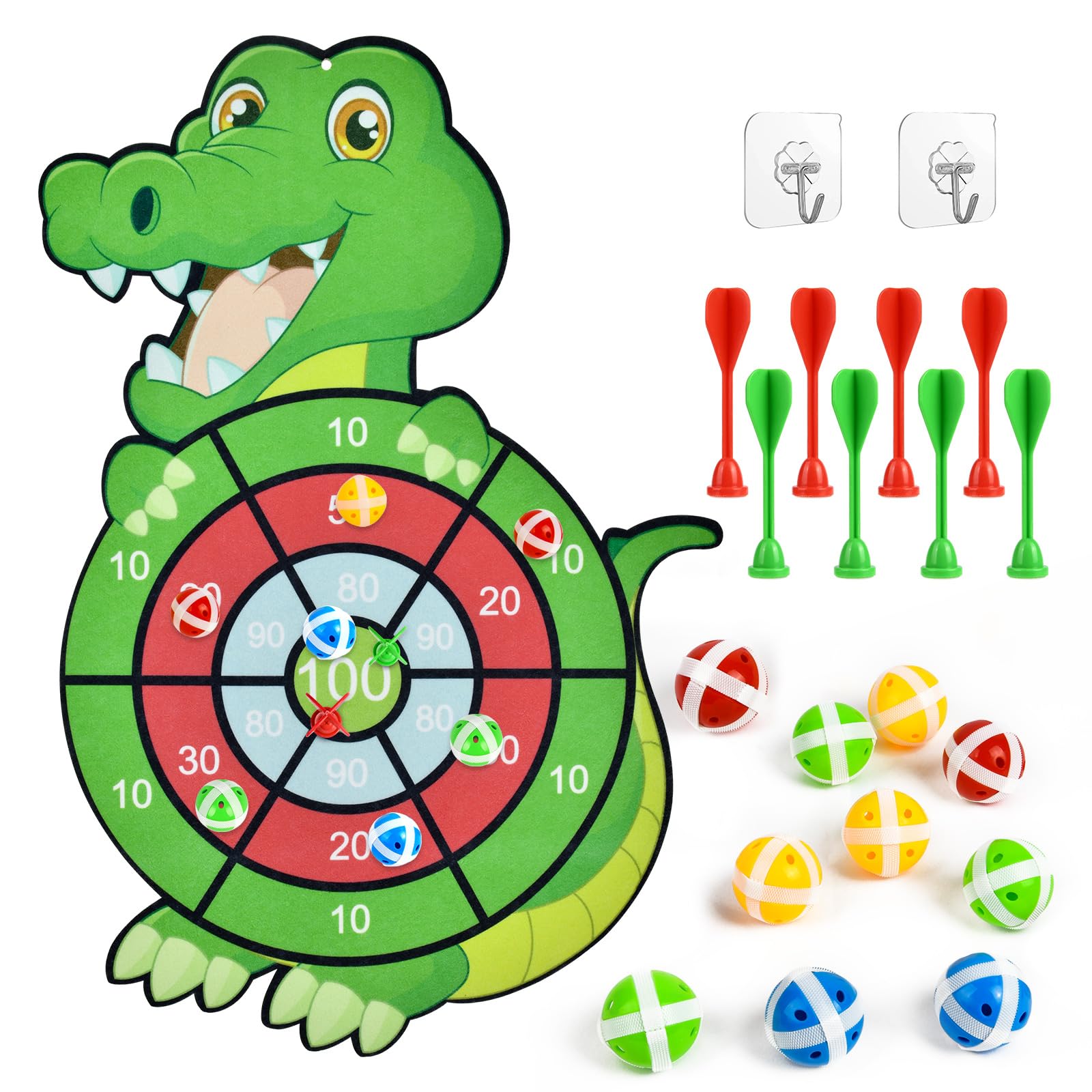 Vicloon Dinosaur Dart Board, Kids Dartboards with 12 Sticky Balls, 8 Self-adhesive Darts Foldable Kdis Dart Board Game Set Kids Birthday Indoor & Outdoor Party Games Toys Gifts (Dinosaur)