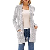 GRACE KARIN Long Cardigan Sweaters for Women, Open Front Fuzzy Winter Coat, Chunky Knit Winter Clothing with Pockets