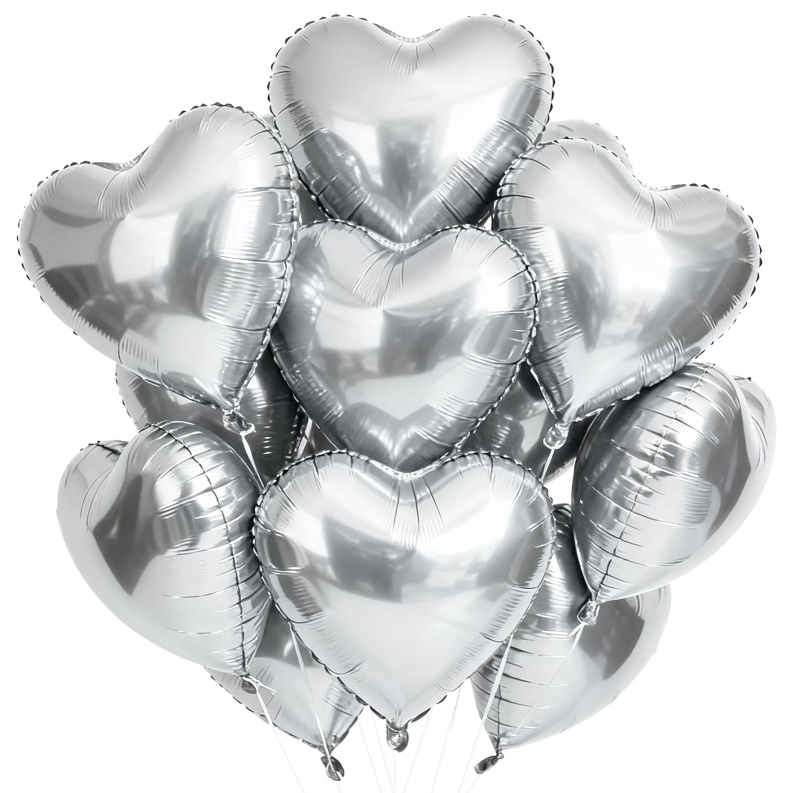 Photo 1 of 12 Pcs Silver Heart Balloons, 18 Inch Heart Shaped Foil Mylar Balloons, Heart Shaped Balloons, Silver Birthday Decorations for Birthday Party, Wedding, Baby Shower, Valentines Day Decorations