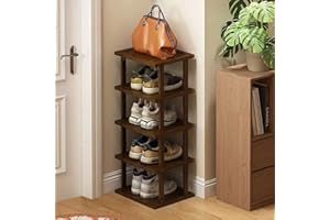 AFOORD Vertical Shoe Rack - Tall Narrow Shoe Rack Organizer for Small Spaces,5 Tier Bamboo Shoen Shelf for Entryway,Closet,Corner,Doorway,Skinny Shoe Shelf Space Saving Shoe Storage,Free Stackable DIY