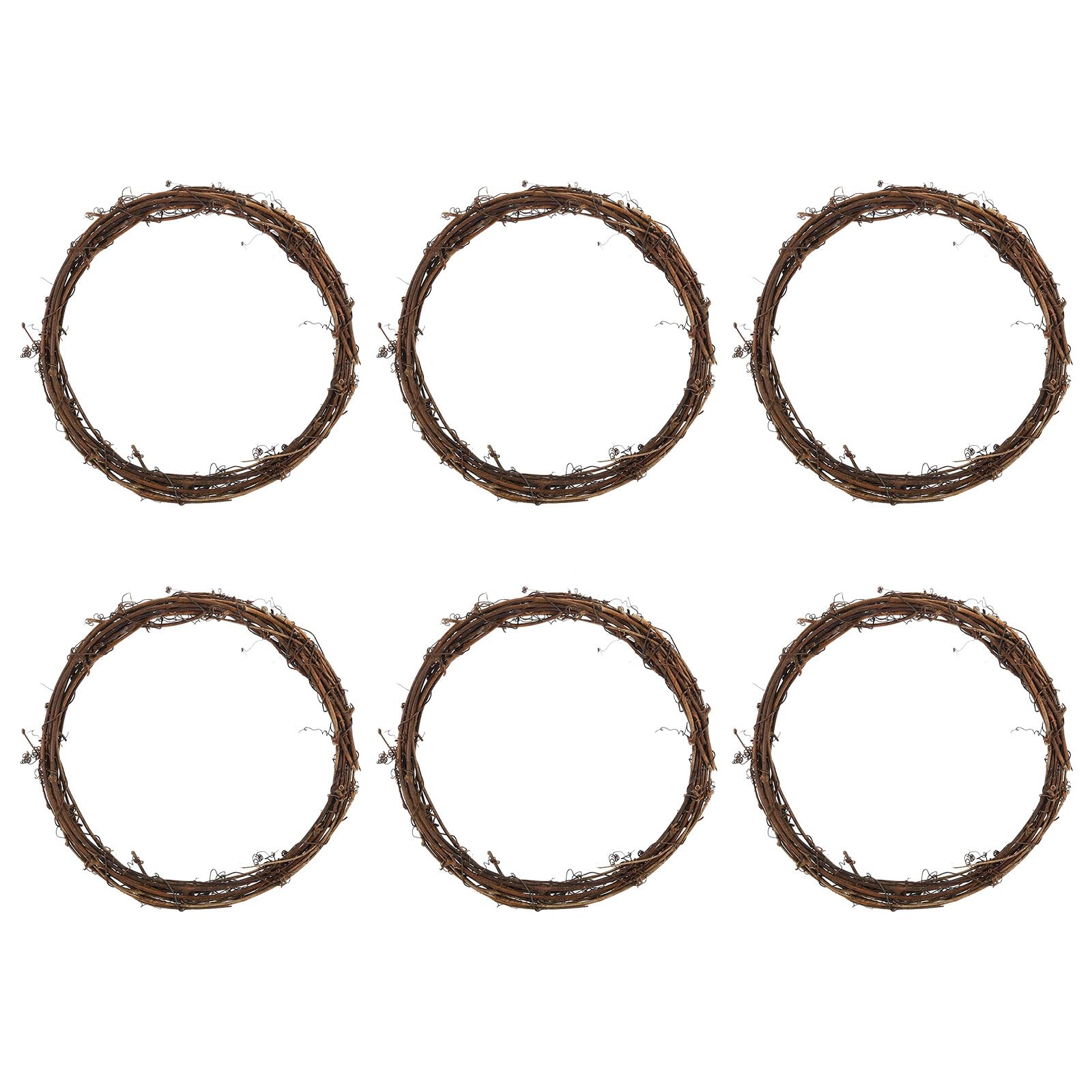 PATIKIL 8 Inch Rattan Wreath, 6 Pcs Christmas Round Natural Vine Branch Wreath Garland Floral Ring Hoop for Door Window Hanging Decorations, Brown