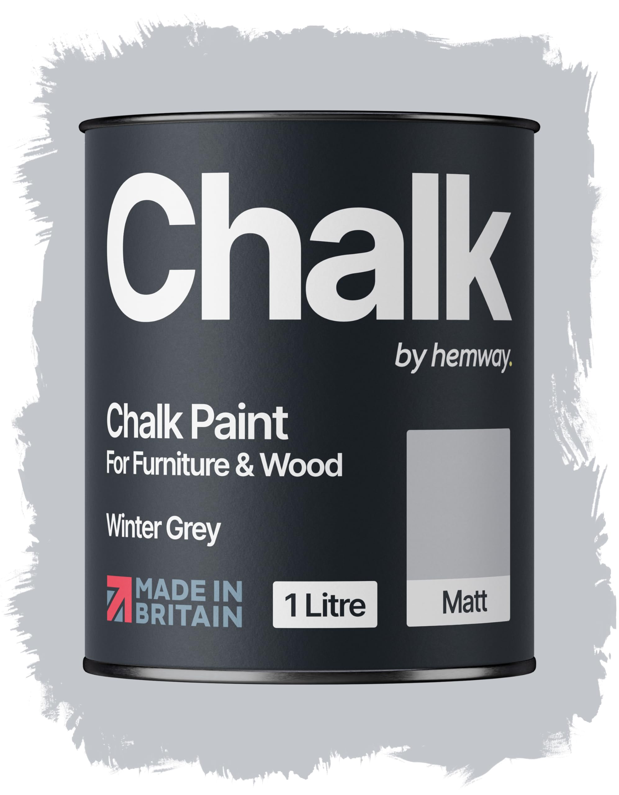 Hemway Chalk Paint Winter Grey Furniture Paint 1L, Matt Finish Shabby Chic, Chalk Furniture & Walls, Quick Dry & 1 Coat