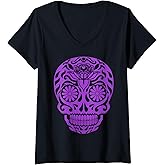 Womens Dia de Los Muertos Sugar Skull V-Neck T-Shirt