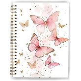 XUNLURY Pink and Gold Butterfly Notebook, Preppy Butterfly Journal, Girly Cute Journals for Women, Aesthetic Office Supplies, Preppy Girly Aesthetic Hardcover Spiral Notebooks, 5.5x8.3 Inch