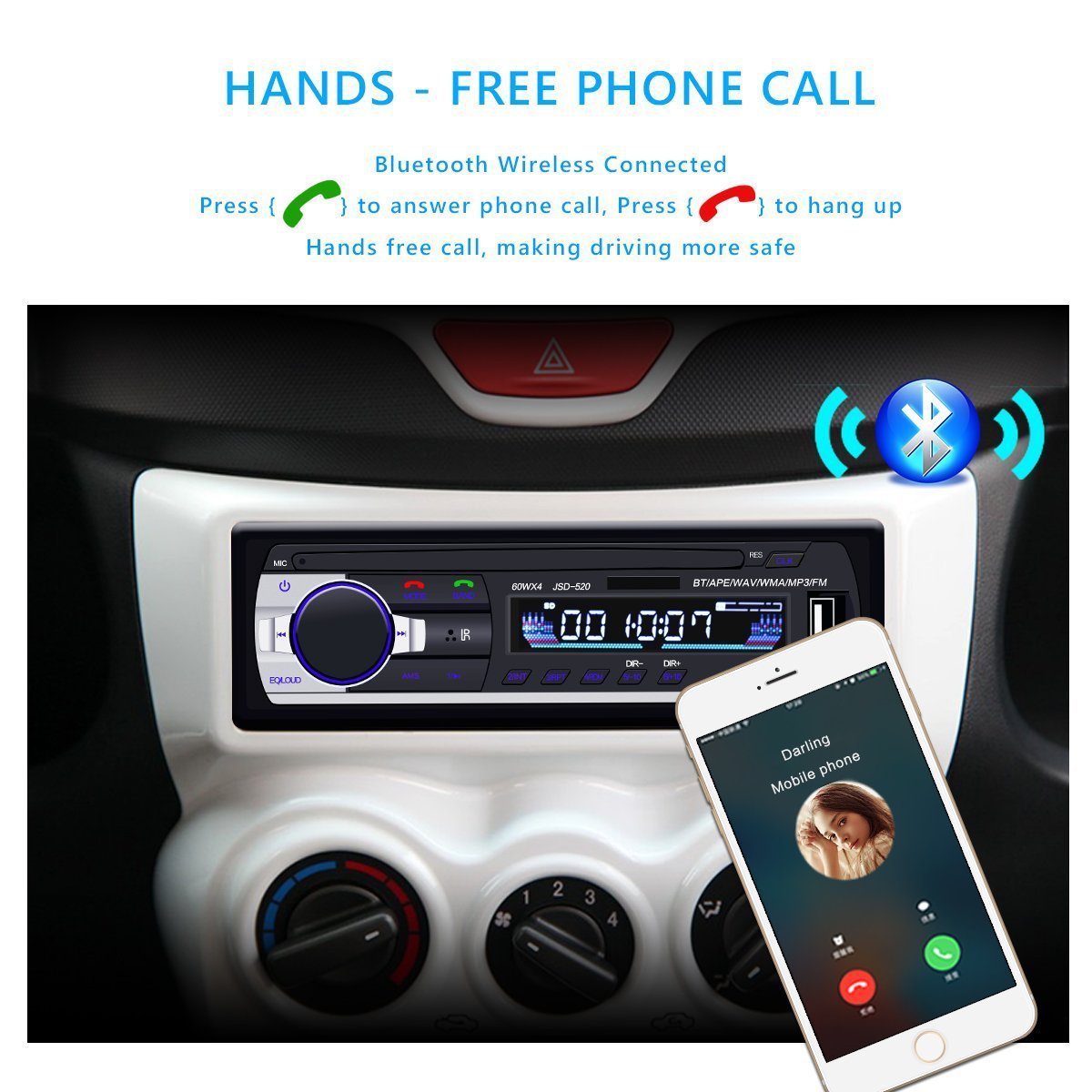 Car Stereo Player with Bluetooth, Huicocy Single-Din Version, USB / SD / MMC AUX/ Remote Control Digital Media Receivers Audio Receiver/MP3/WMA Player/FM Radio