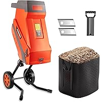 PROYAMA 15 - Amp Electric Wood Chipper, Corded Shredder with Collection Bag and Push Stick, Double Sided Blade System, Auto S