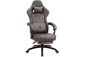 Dowinx Gaming Chair Breathable PU Leather Gamer Chair with Footrest Massage Lumbar Support, Big and Tall Ergonomic Reclining Computer Chair with Pocket Spring Cushion for Adults Teens (Brown)