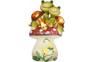 Ovewios Garden Statues Turtles Outdoor Decor, Resin Turtles Figurines Lights Sculptures with Solar Light, Lovely Turtle with Mushroom for Garden Patio Yard